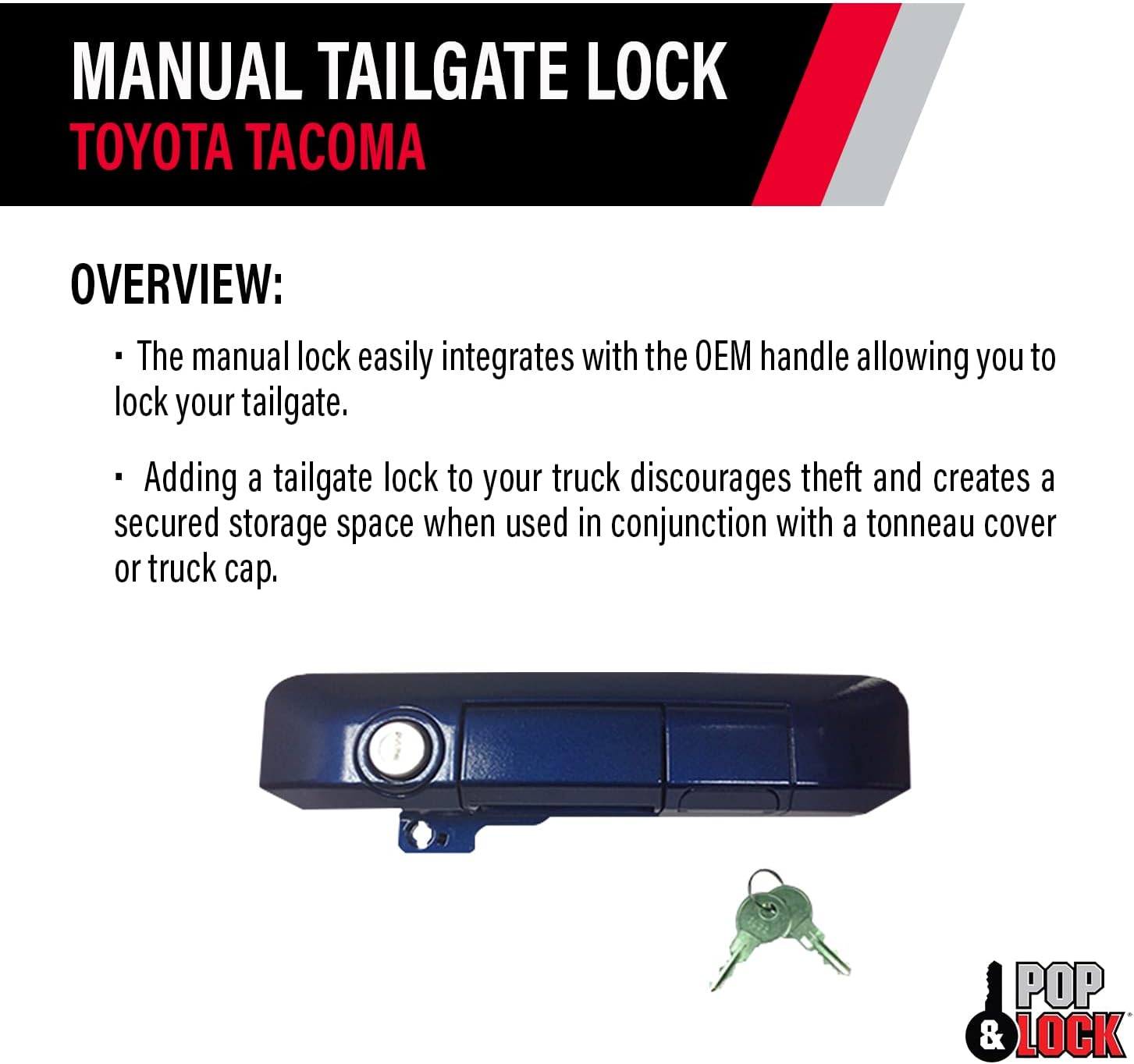 Pop & Lock PL5512 Blue Ribbon Metallic Manual Tailgate Lock for Toyota Tacoma (Standard Lock)