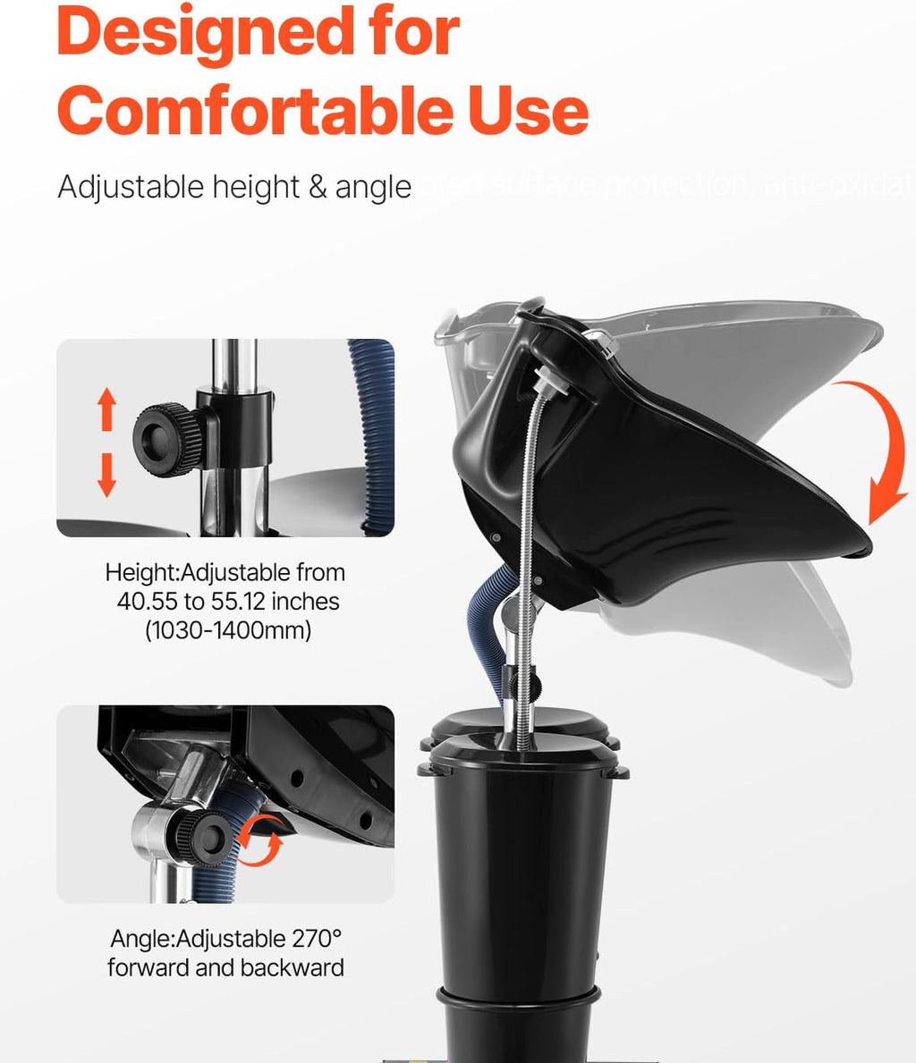 VEVOR Portable Shampoo Bowl, Shampoo Sink for Washing Hair with Electric Pump, Includes 2 Buckets 2 Showerheads, Drain Hose, Height and Angle Adjustable Portable Wash Bowl for Home Salon Use, Black