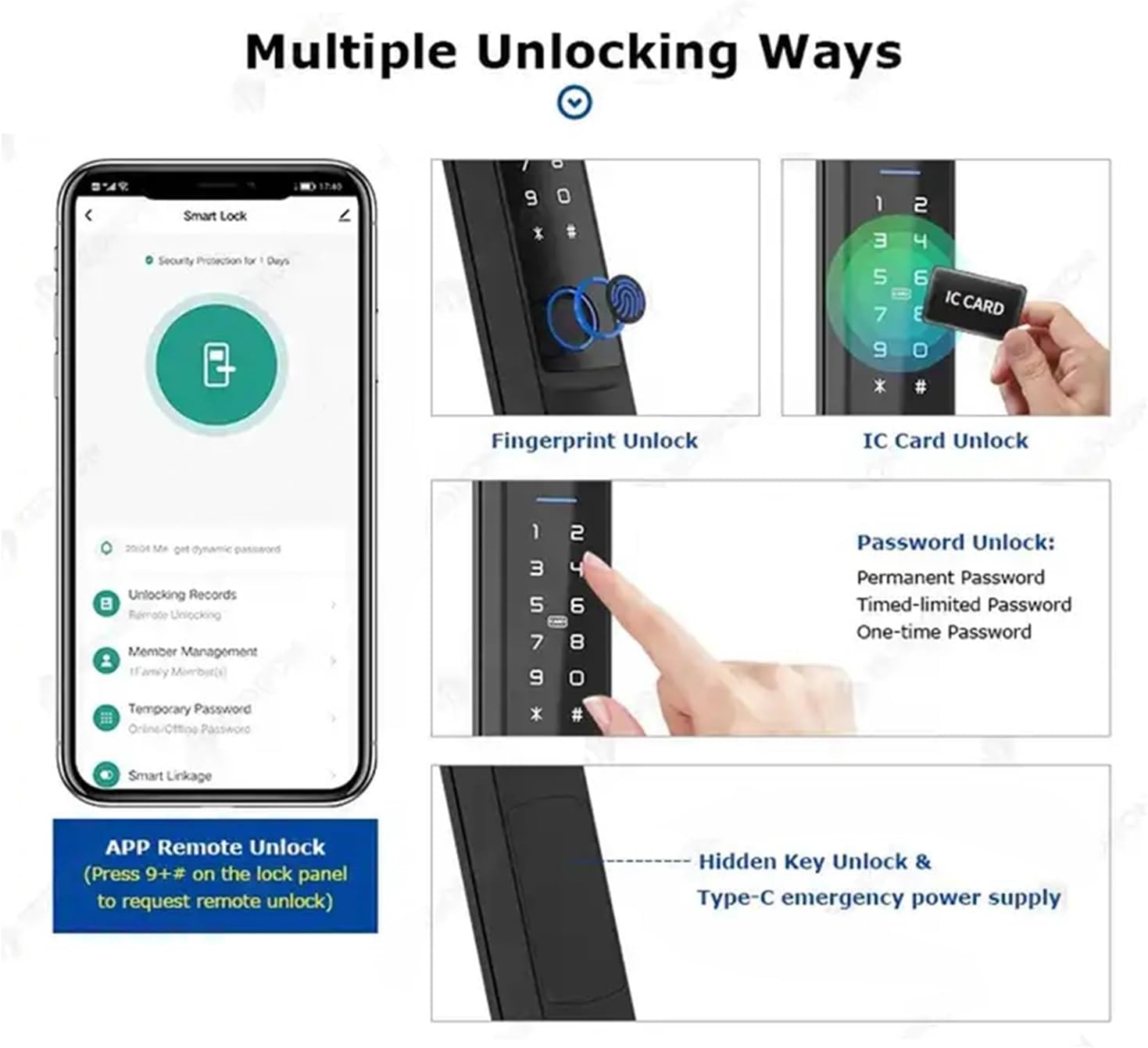 MiJob Tuya Waterproof Door Lock for Bridge Aluminum Outdoor Pull Push Sliding Door with WiFi Smart App Control Fingerprint Card Code (Color : Black smart Lock, Size : 22 * 240(3085))