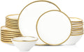Christian Siriano Akoya Porcelain Dinnerware Set, 24-Piece - Dish Set for 8, Plates and Bowls Set, White and Gold