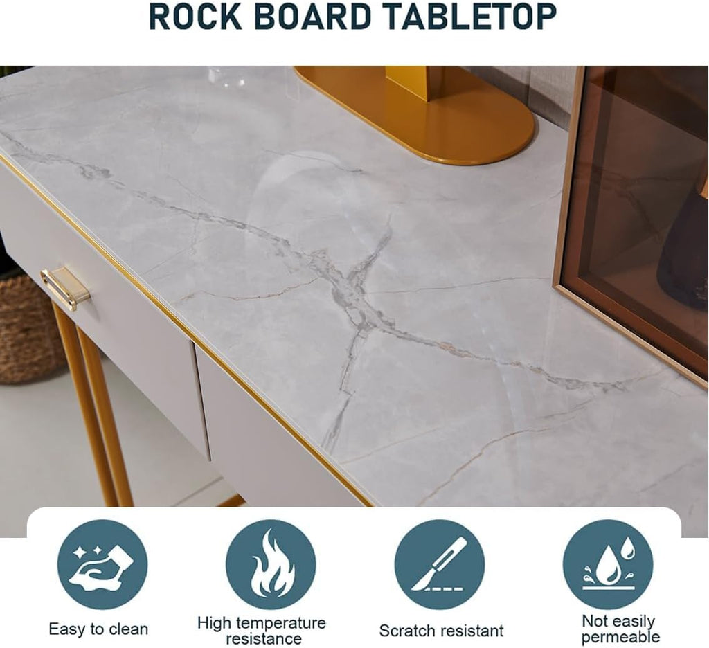 Vanity Desk,Vanity Table,Dressing Table,Make Vanity Set with Touch Screen Dimming Mirror, Modern Bedroom Makeup Table Set for Women Girls
