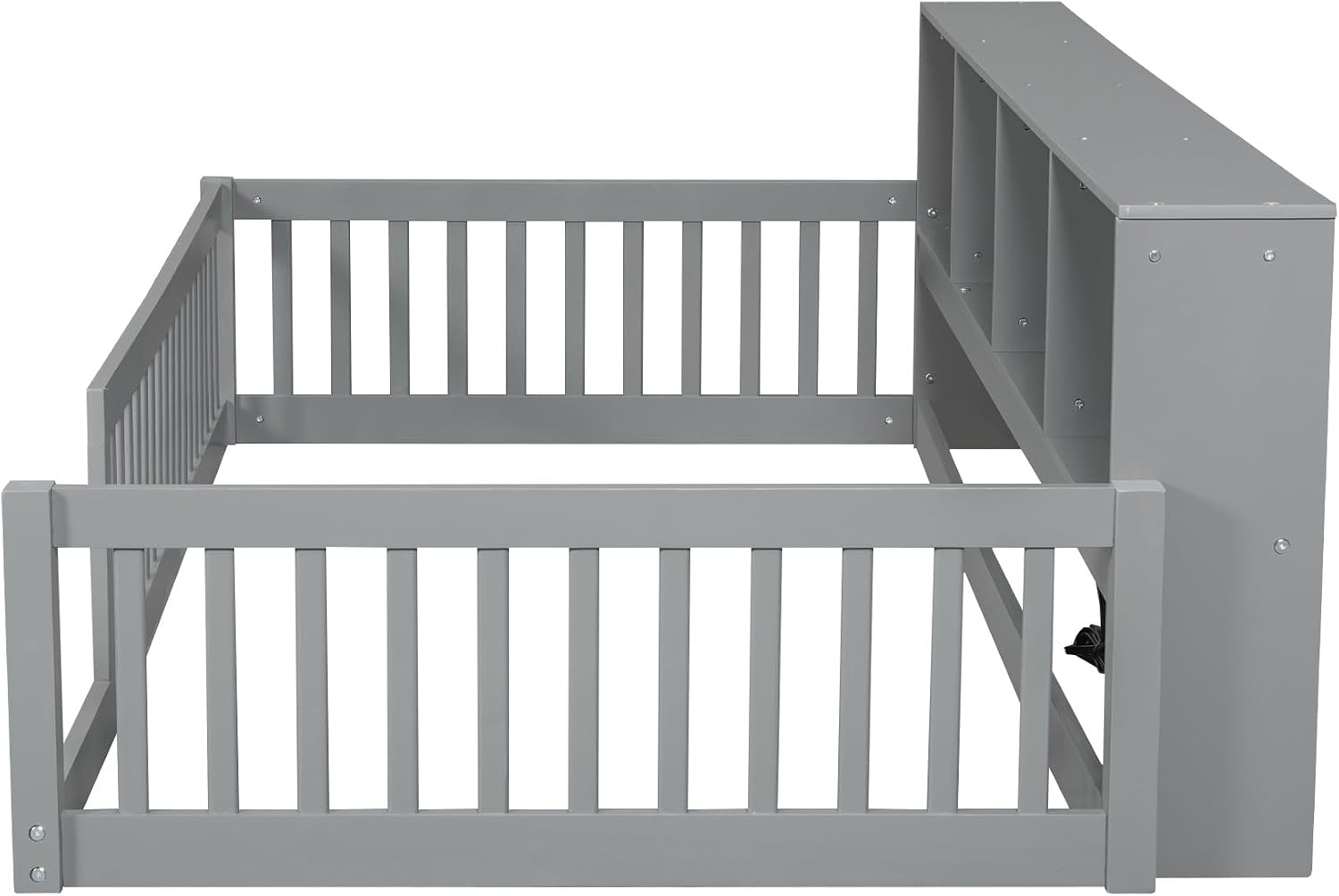 Bellemave Kids Montessori Floor Bed Twin XL Size,Floor Bed Frame with Bookcase and Charging Station for Kids Boys Girls,Gray