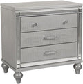 Pemberly Row Modern Solid Wood 3-Drawer Nightstand, Silver Finish, 31.33' W x 18.15' D x 29.33' H, Elegant Embossed Inlay, Durable MDF Drawers with Dovetail, Bedroom Storage Furniture