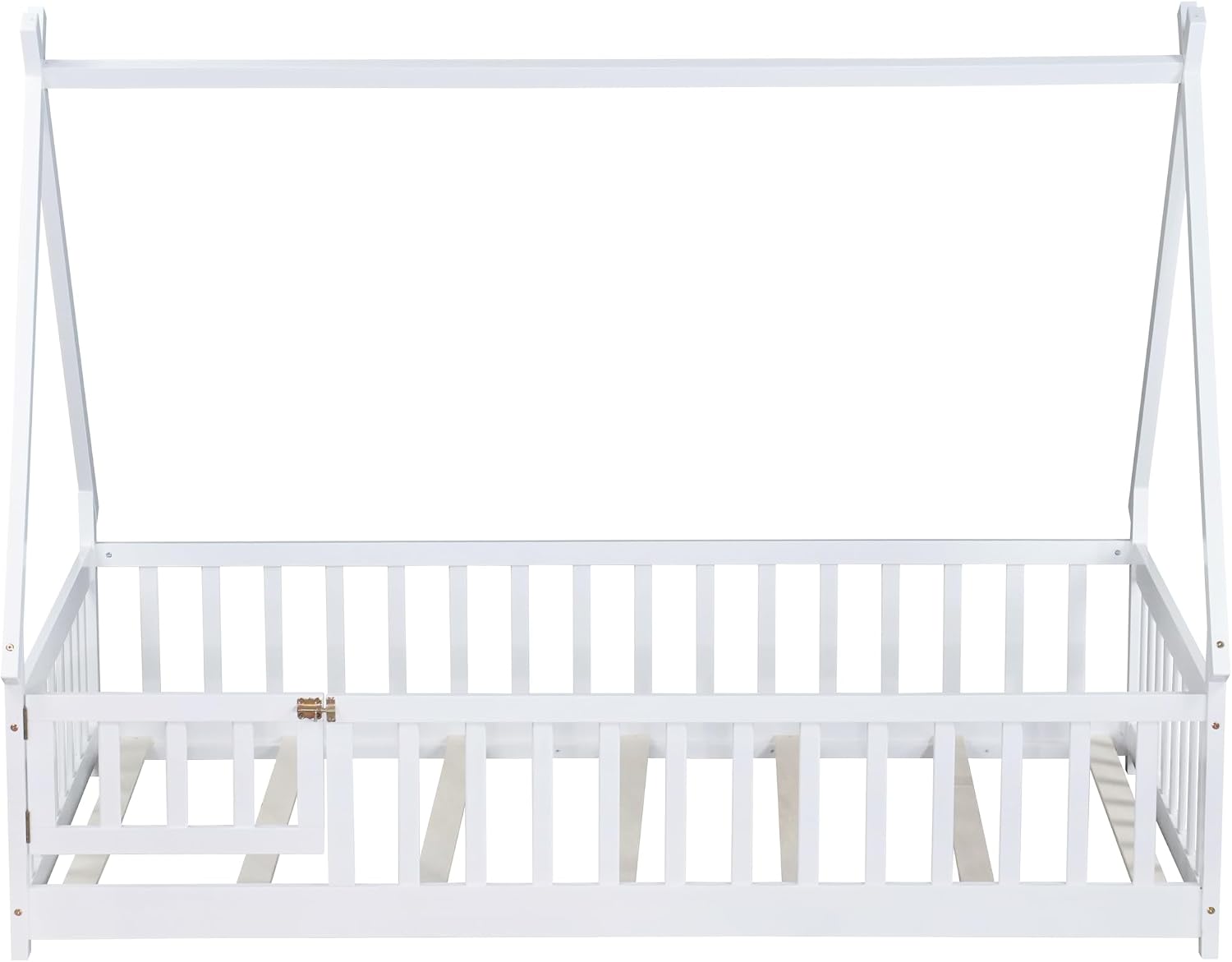 Bellemave Twin Size Tent Floor Bed for Kids,Solid Wood Teepee Montessori Floor Bed Frame with Door and Slats for Girls Boys(Twin,White)