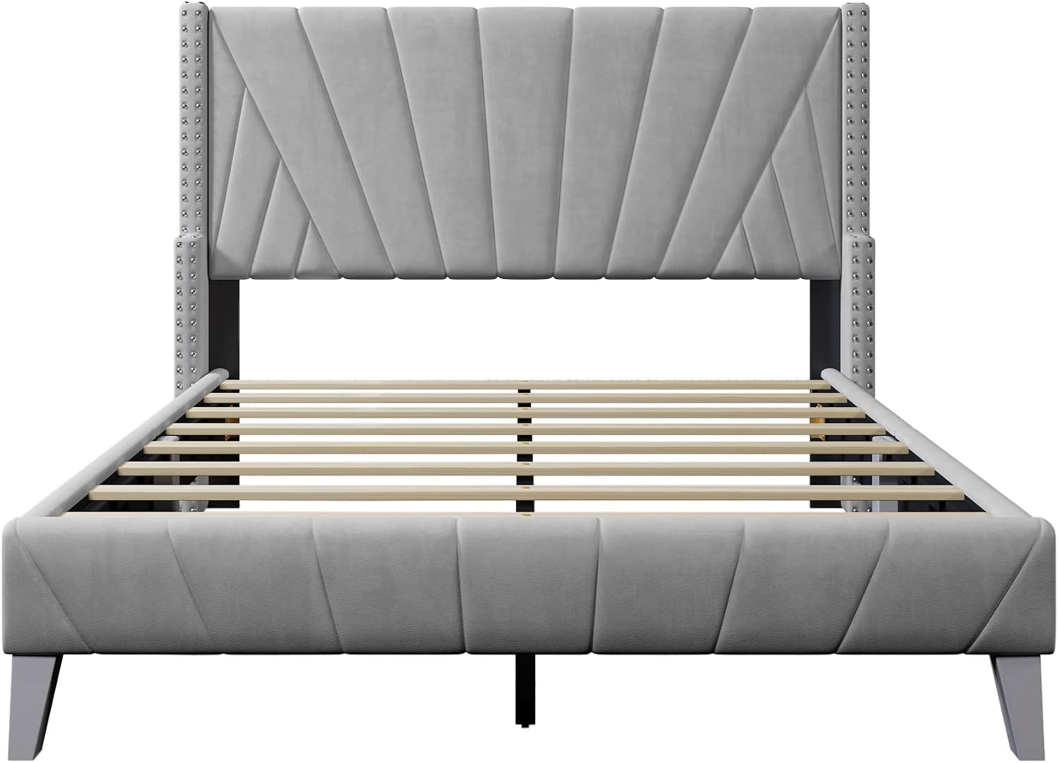 3 Pieces Velvet Bedroom Set with Full Upholstered Bed and Two Nightstand, Contemporary Furniture Set for Bedroom Living Room (Gray+3 Pieces+Full)
