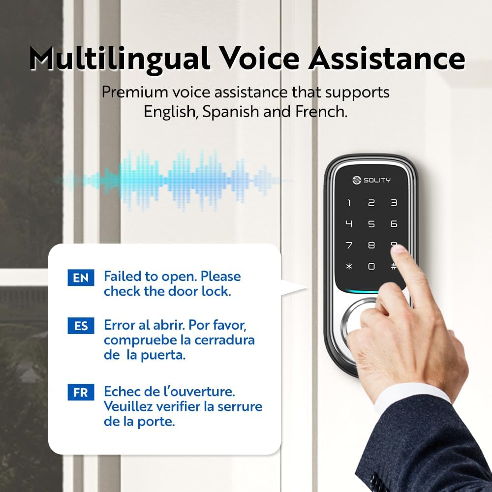 Solity No-Hub Smart Digital Door Lock, Designed in Korea, Keyless Entry, Wi-Fi, Remote Control, Touchscreen Keypad, Auto Lock, IP54 Waterproof GT10K Keypad (Satin Nickel)