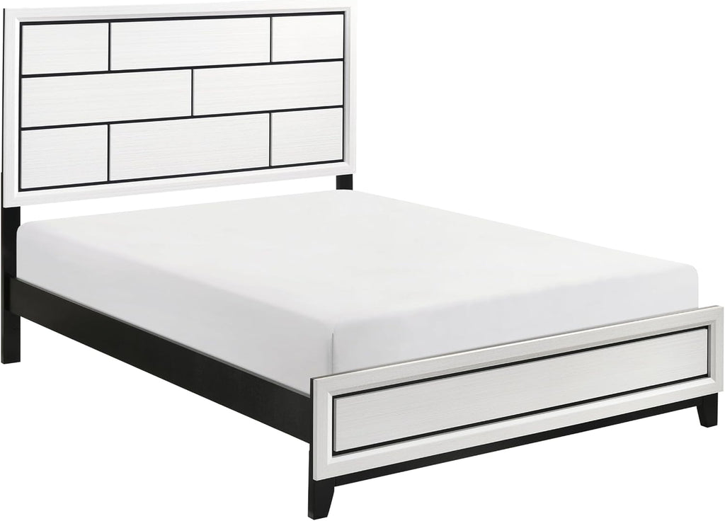 GOWE Modern Contemporary White Finish Full Bed 1pc Wooden Bedroom Furniture Black Line Design