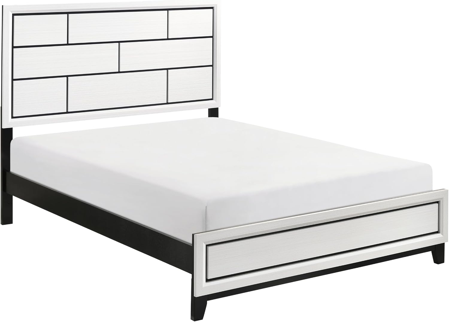 GOWE Modern Contemporary White Finish Full Bed 1pc Wooden Bedroom Furniture Black Line Design