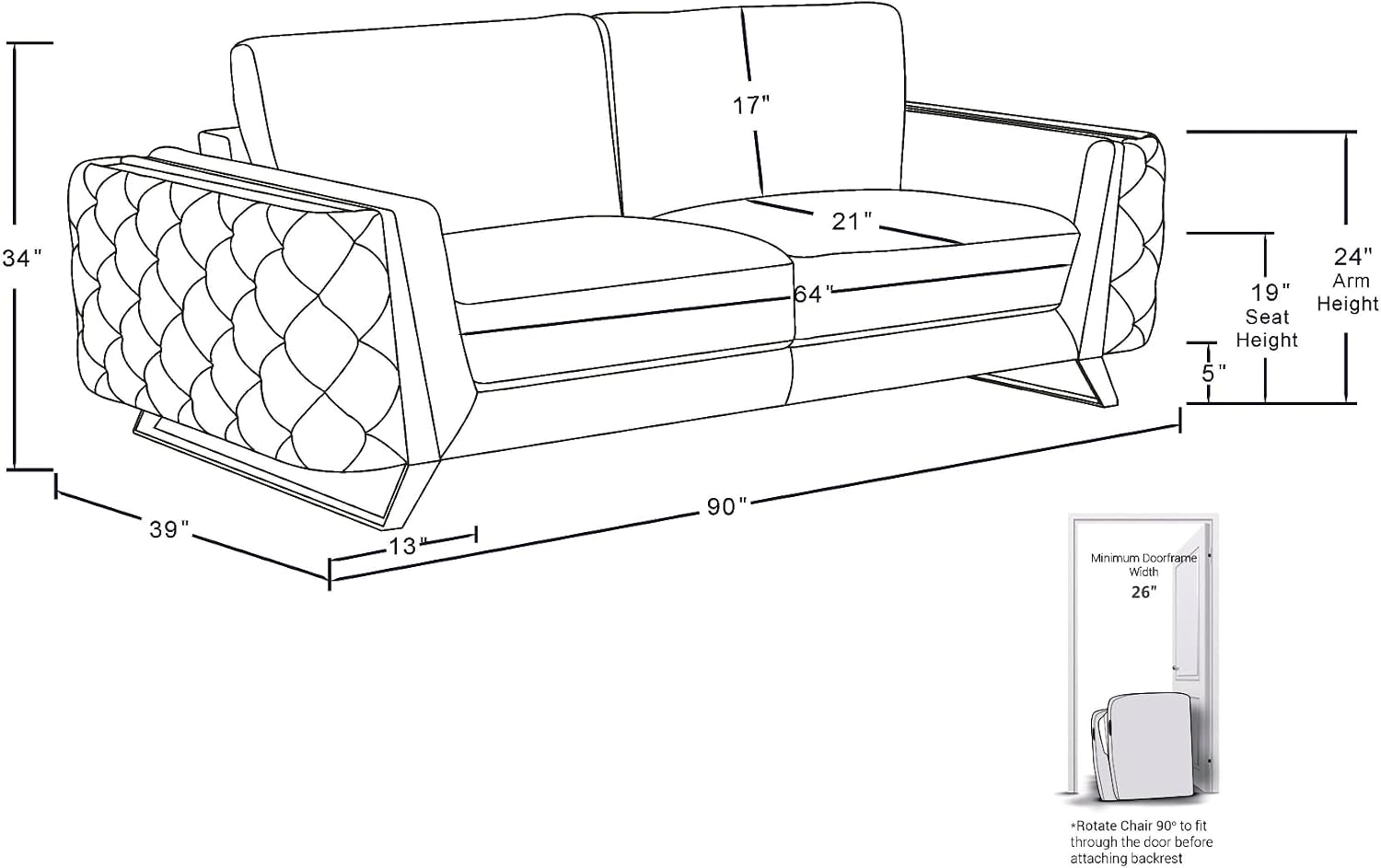Blackjack Furniture Reggio Collection Full Grain Italian Leather Sofas for Living Room with Brazilian Wood Frame and Stainless Steel Legs, 3-Piece Set, Sofa, Loveseat, and Chair, Dark Gray