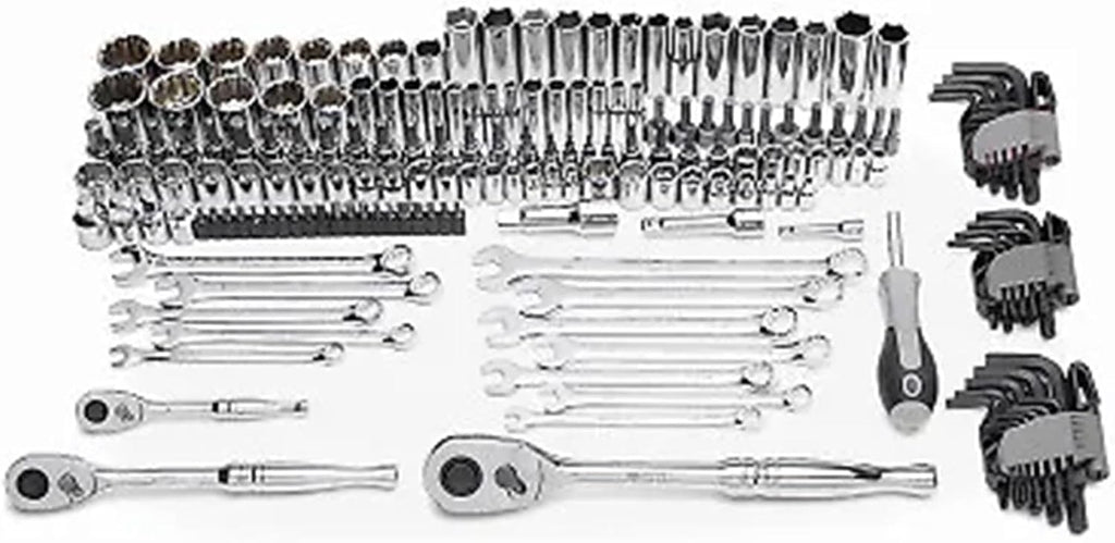 Master Mechanic 180 Piece Mechanics SAE and Metric Socket Tool Kit with 1/4, 3/8, and 1/2 Inch Drive, Assorted Bits, Adapters, Wrenches, and Hex Keys