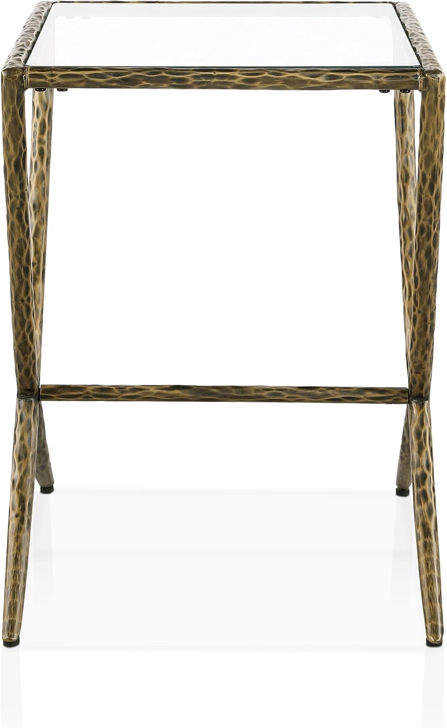 24/7 Shop at Home Lalia Hammered Metal 3-Piece Bedroom Collection, Upholstered Bed Frame with Camelback Headboard, Forged Steel and Curved Nightstands, Foundation Required, Queen, Matte Gold