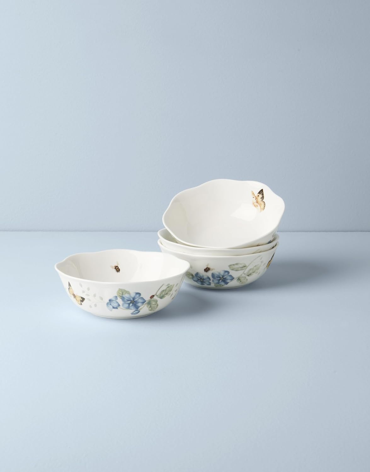 Lenox Dinnerware Sets, Butterfly Meadow 4-Piece All-Purpose Bowls Set, 20 Oz Capacity, 2.3 x 6.25-Inch, Service For 4, Porcelain Bowls, Microwave And Dishwasher Safe, Dishes (White, 4 Pieces)