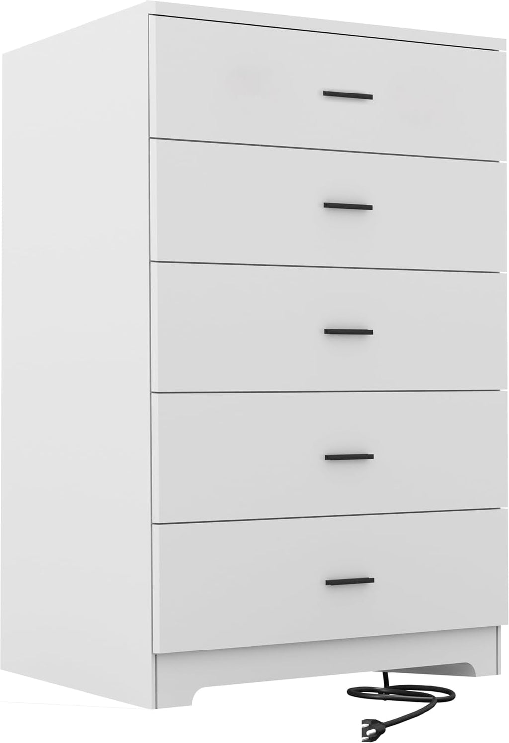 GEPELCN Dresser for Bedroom with Power Outlets Wood 5 Drawer Dresser with Large Storage Space White Chest of Drawers with Smooth Metal Rail Tall Storage Organizer for Bedroom Living Room Closet