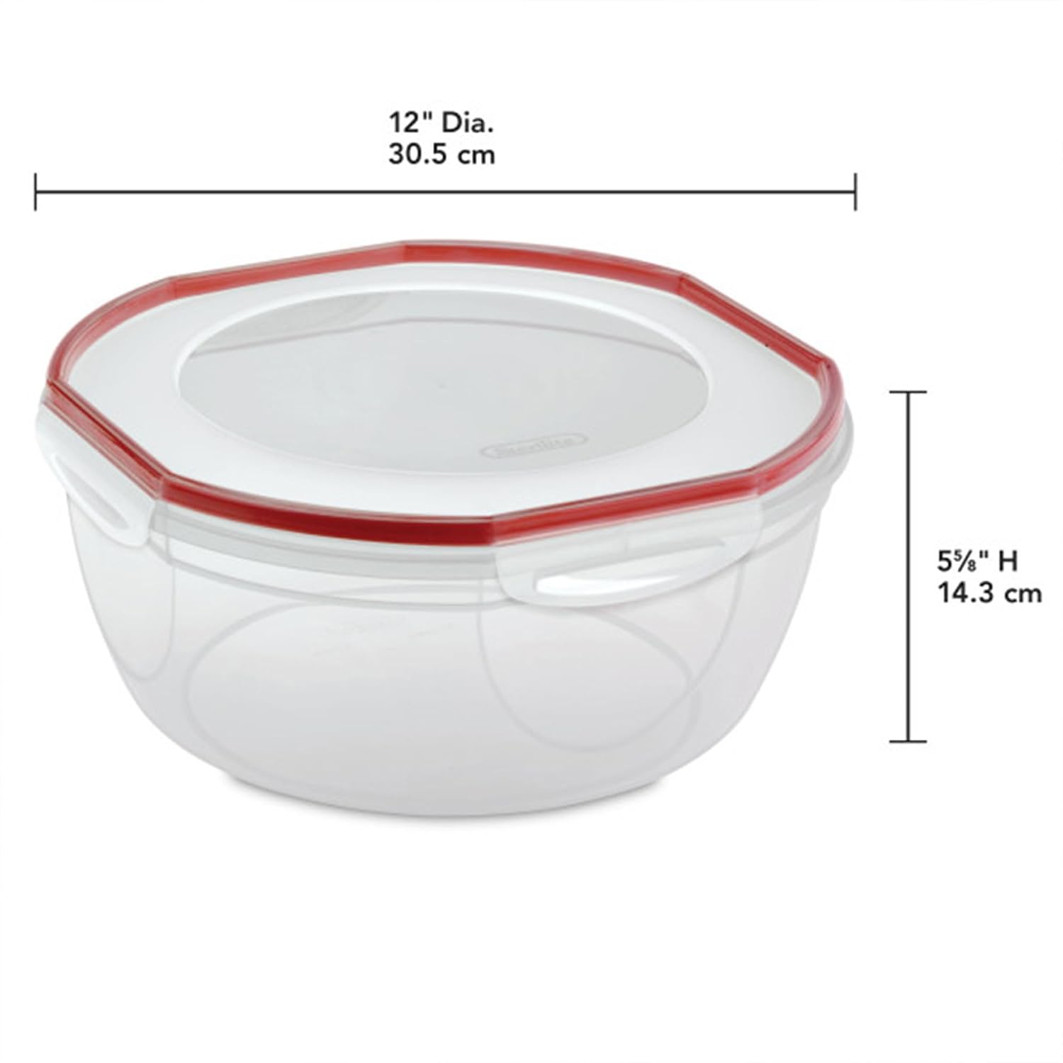 Sterilite Ultra-Seal 8.1 Qt Bowl, Large Airtight Food Storage Container, Latching Lid, Microwave and Dishwasher Safe, Clear With Red Gasket, 8-Pack