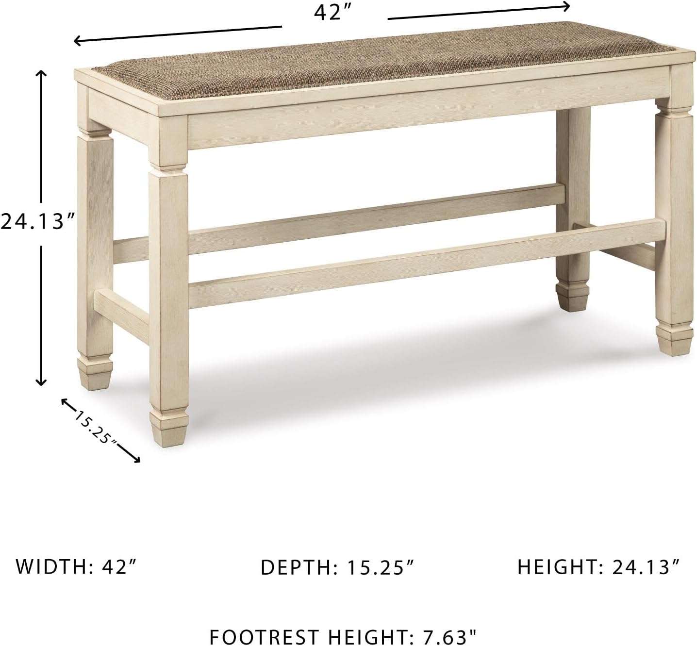 Signature Design by Ashley Bolanburg Double Upholstered Bench, Counter Height, Whitewash