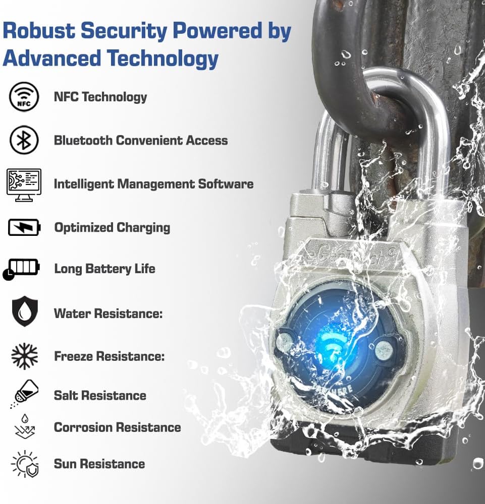 5th GEN Outdoor Smart Padlock – (Single, Anti-Cut Design) Keyless Bluetooth & NFC Lock, Heavy-Duty Weatherproof Security for Gates, Sheds, and Bikes - Smart App Control & Enhanced Protection