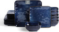 Vicrays Ceramic 18 Pieces Square Dinnerware Set - Dinner Plates Salad Plates Cereal Bowls Set Service for 6 - Scratch Resistant Microwave Oven Dishwasher Safe - Blue