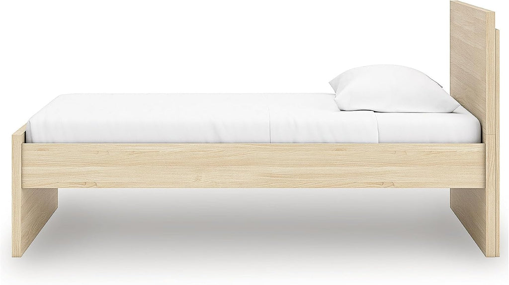 Signature Design by Ashley Onita Minimalist Panel Platform Bed, Foundation or Box Spring Not Needed, Twin, Beige