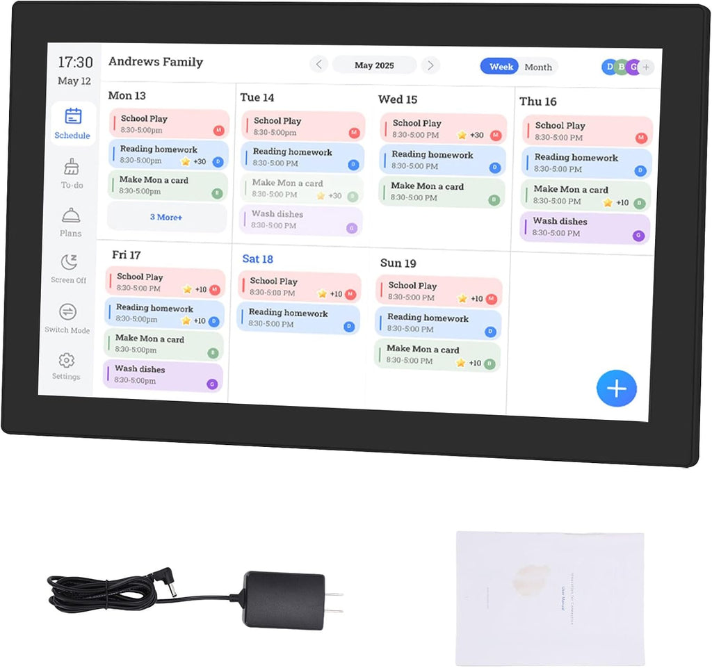 Yunseity 15.6 Inch Smart Digital Calendar Planner, Full HD Touch Screen Family Organizer with WiFi Sync for iOS Calendar, Interactive Chore Chart and Digital Photo Frame (Black)