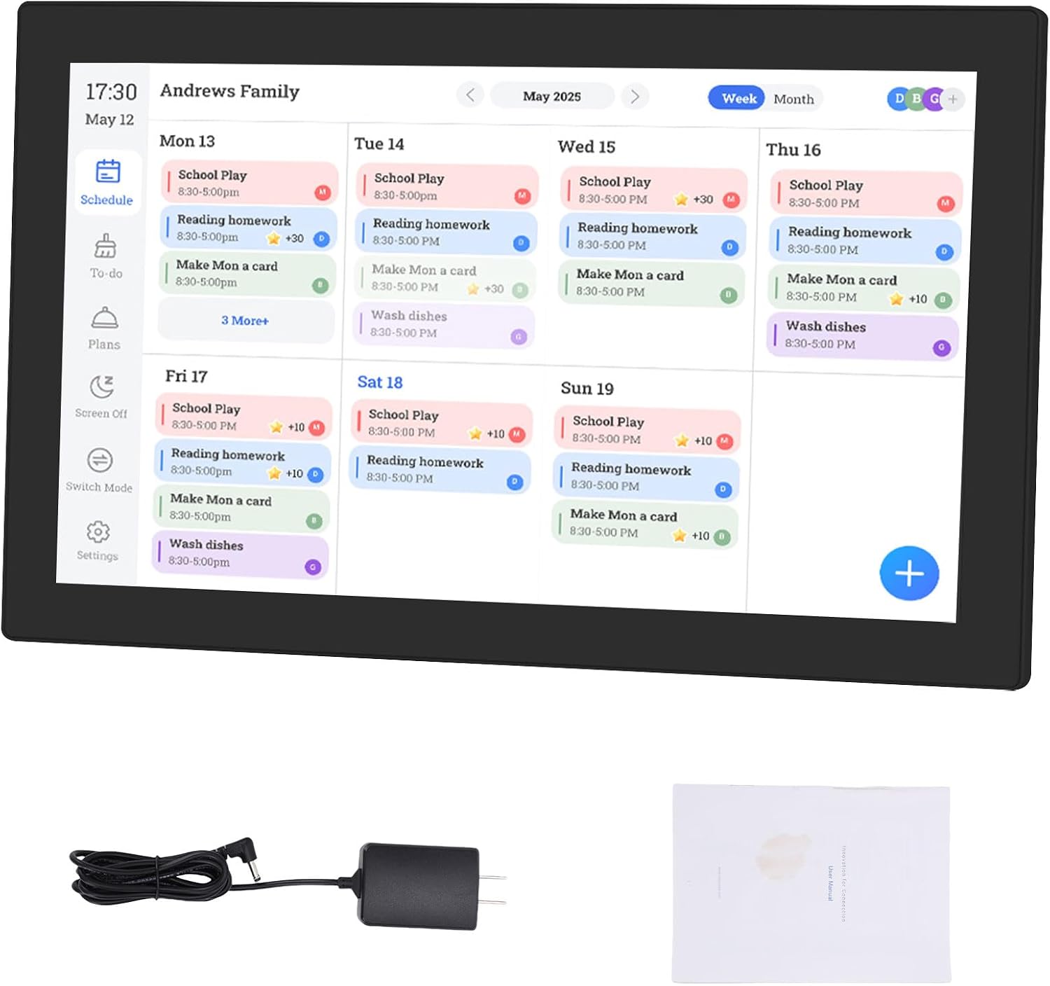 Yunseity 15.6 Inch Smart Digital Calendar Planner, Full HD Touch Screen Family Organizer with WiFi Sync for iOS Calendar, Interactive Chore Chart and Digital Photo Frame (Black)