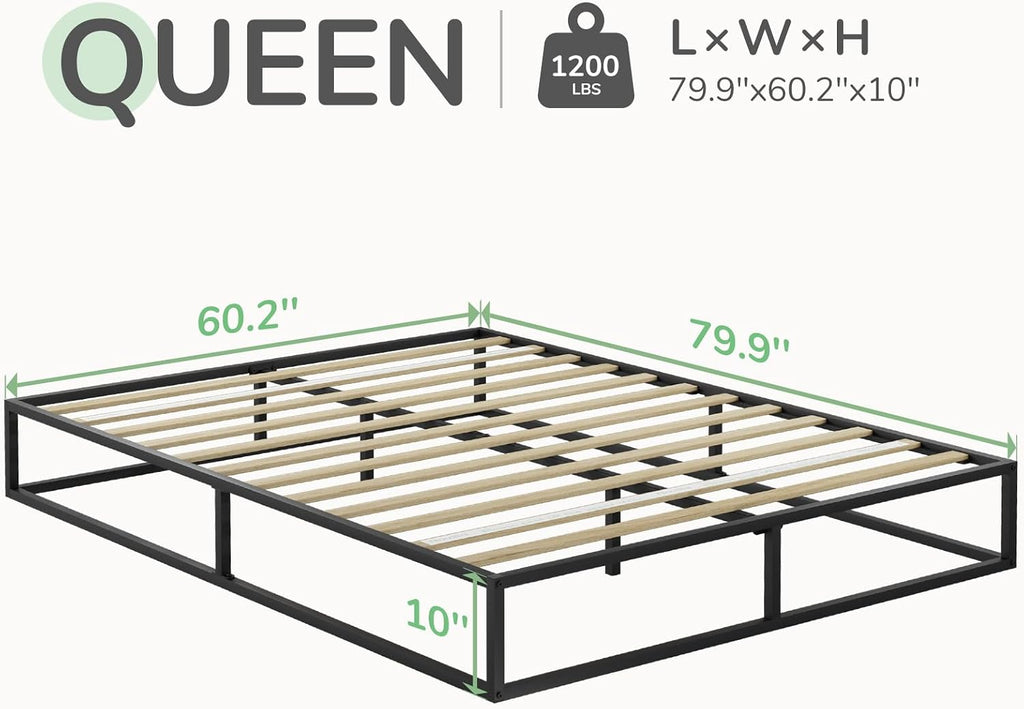 Novilla Queen Bed Frame, Metal Platform Bed Frame, Sturdy Metal Bed Frame, Wood Slats Support, No Box Spring Needed, Durable and Safe, Easy Assembly, Dark Black