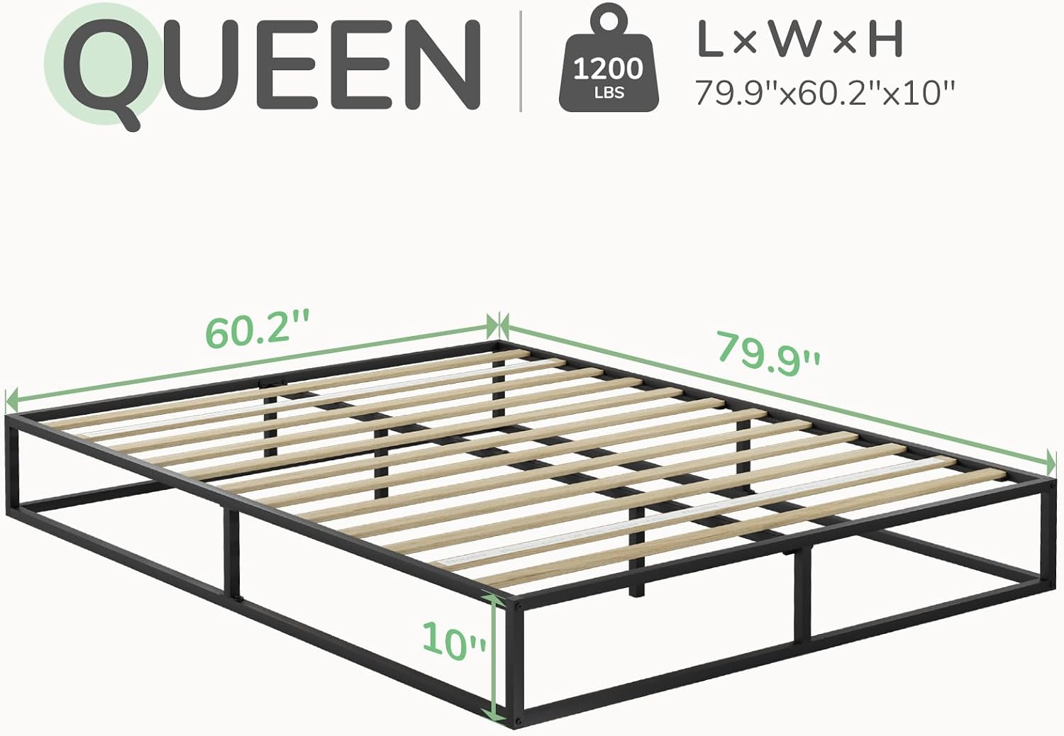 Novilla Queen Bed Frame, Metal Platform Bed Frame, Sturdy Metal Bed Frame, Wood Slats Support, No Box Spring Needed, Durable and Safe, Easy Assembly, Dark Black