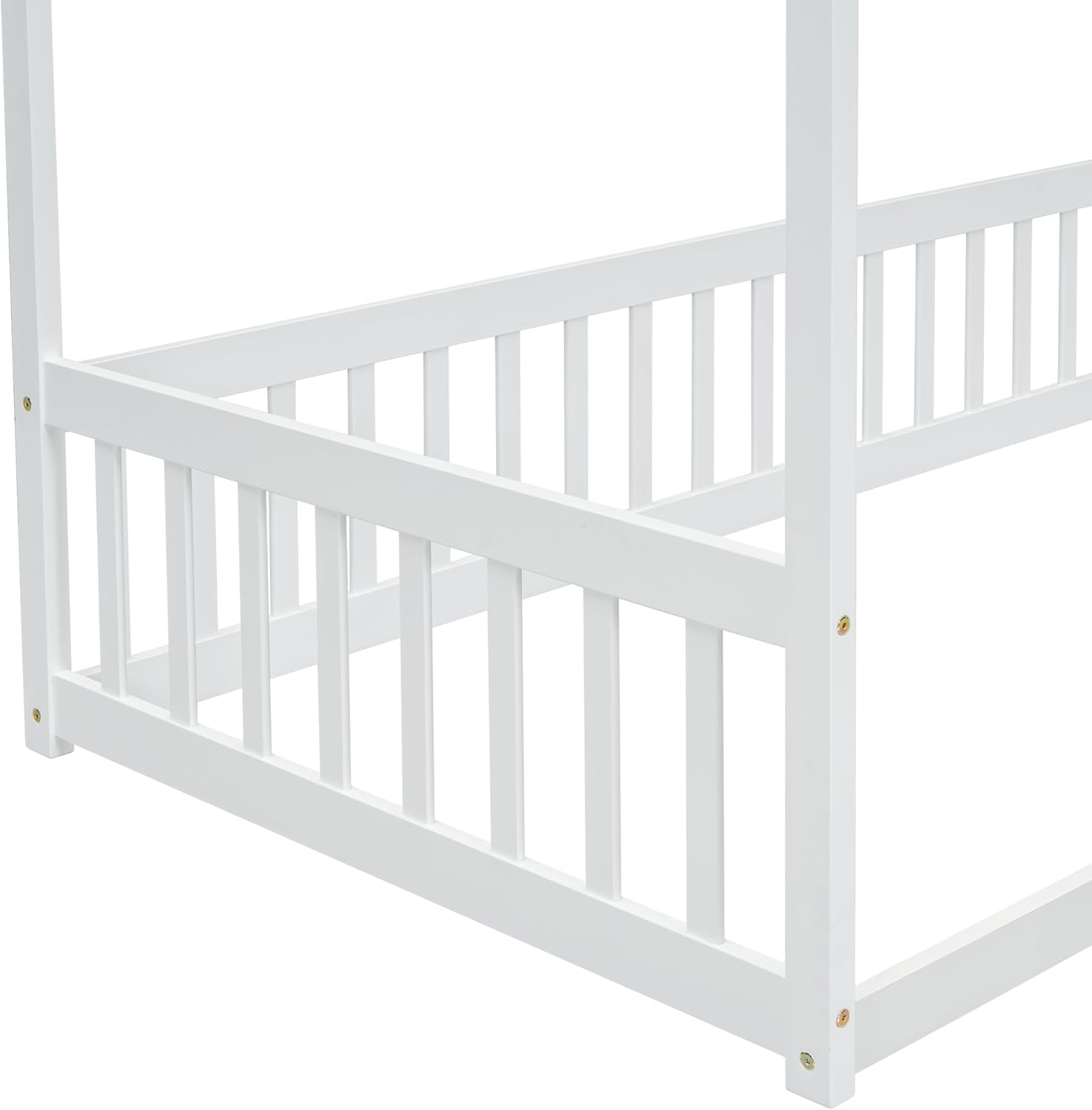 Twin Size Canopy Bed Frame with Guardrails for Kids,Floor Bed Twin with Four Poster Design,Kids Montessori Floor Bed,Wood Canopy Bed Frame for Girls,Boys(Twin,White)