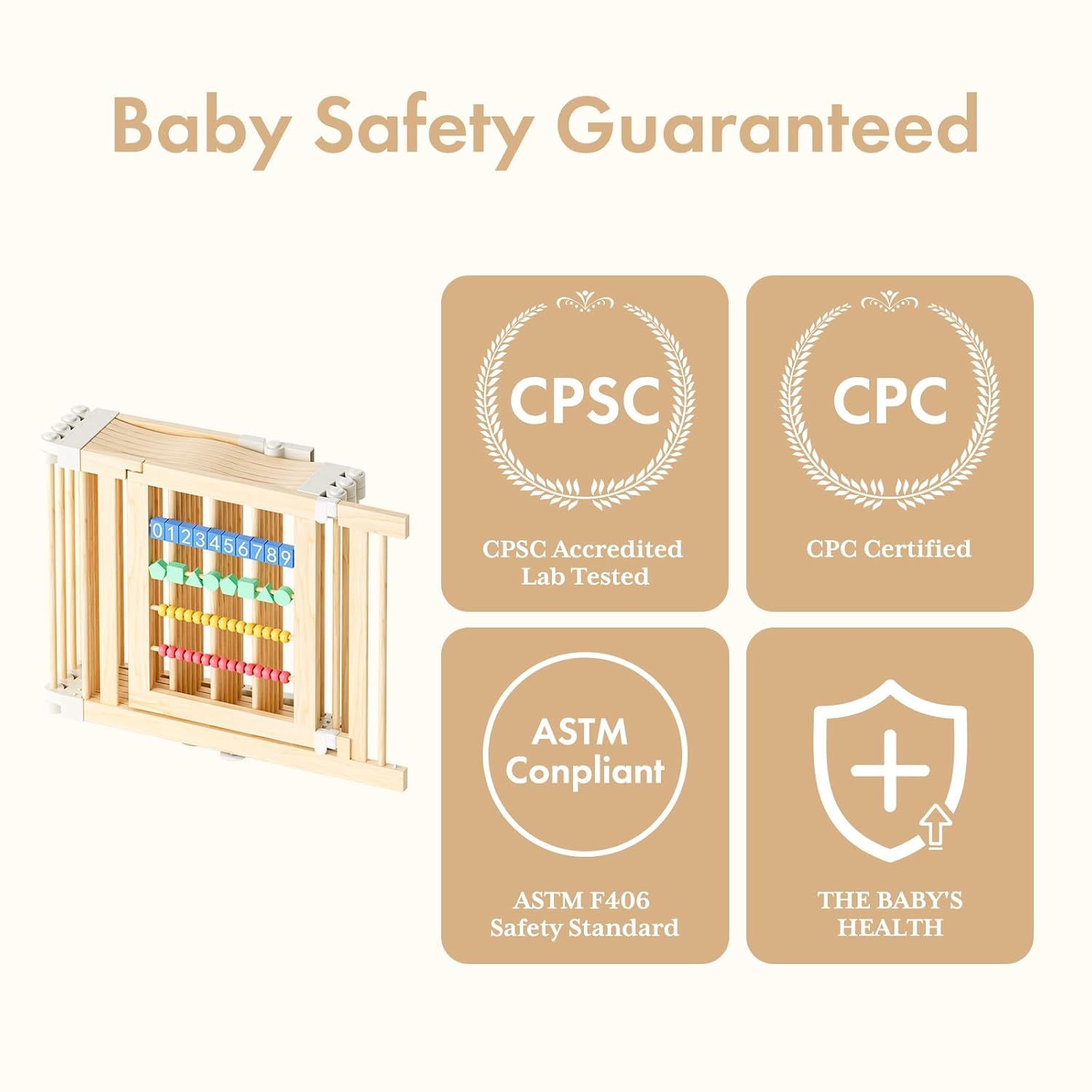 Wooden Baby Playpen 50 × 50 Inches, Foldable Playpen Fence with Cute Digital Blocks & Storage Bag, Wooden Baby Gate, Multi-Shape Play Yard for Babies and Toddlers Indoor Outdoor