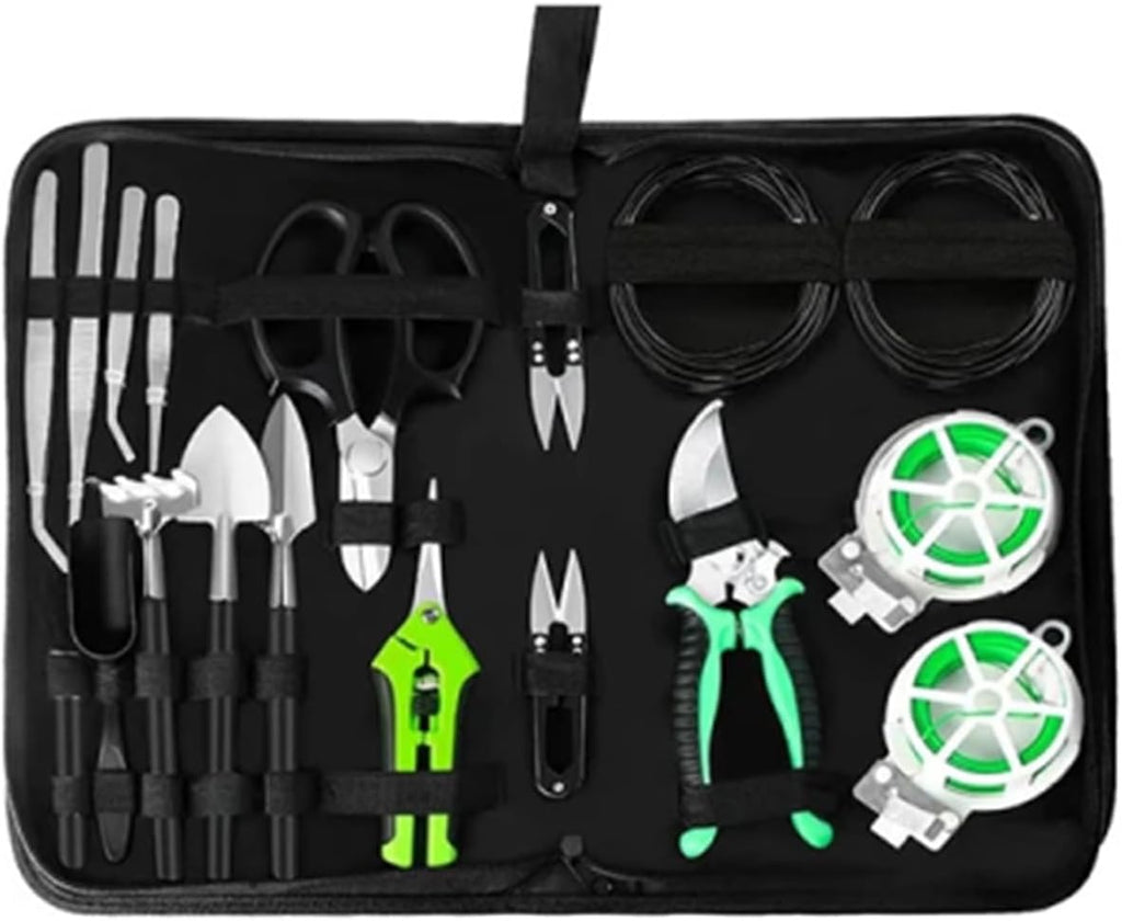 Bonsai Tree Kit 20Pcs Gardening Succulent Tools Set Tool Plant Repotting Mat Pruning Shears For Indoor(Green)
