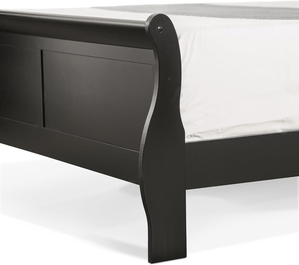 Furniture of America Arabella Traditional Wood Full Bed Frame with Headboard and Footboard, Elegant Sleigh Design Bedframe for Bedroom, Guest Room, Easy Assembly, Box Spring Required, Black