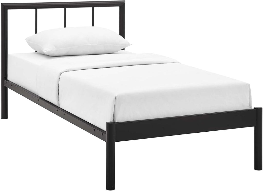 Modway Gwen Steel Metal Farmhouse Platform Twin Bed Frame With Headboard in Brown