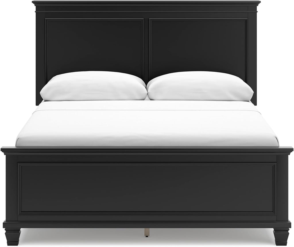 Signature Design by Ashley Lanolee Transitional Queen Panel Bed with Tapered Feet, Foundation or Box Spring Needed, Black