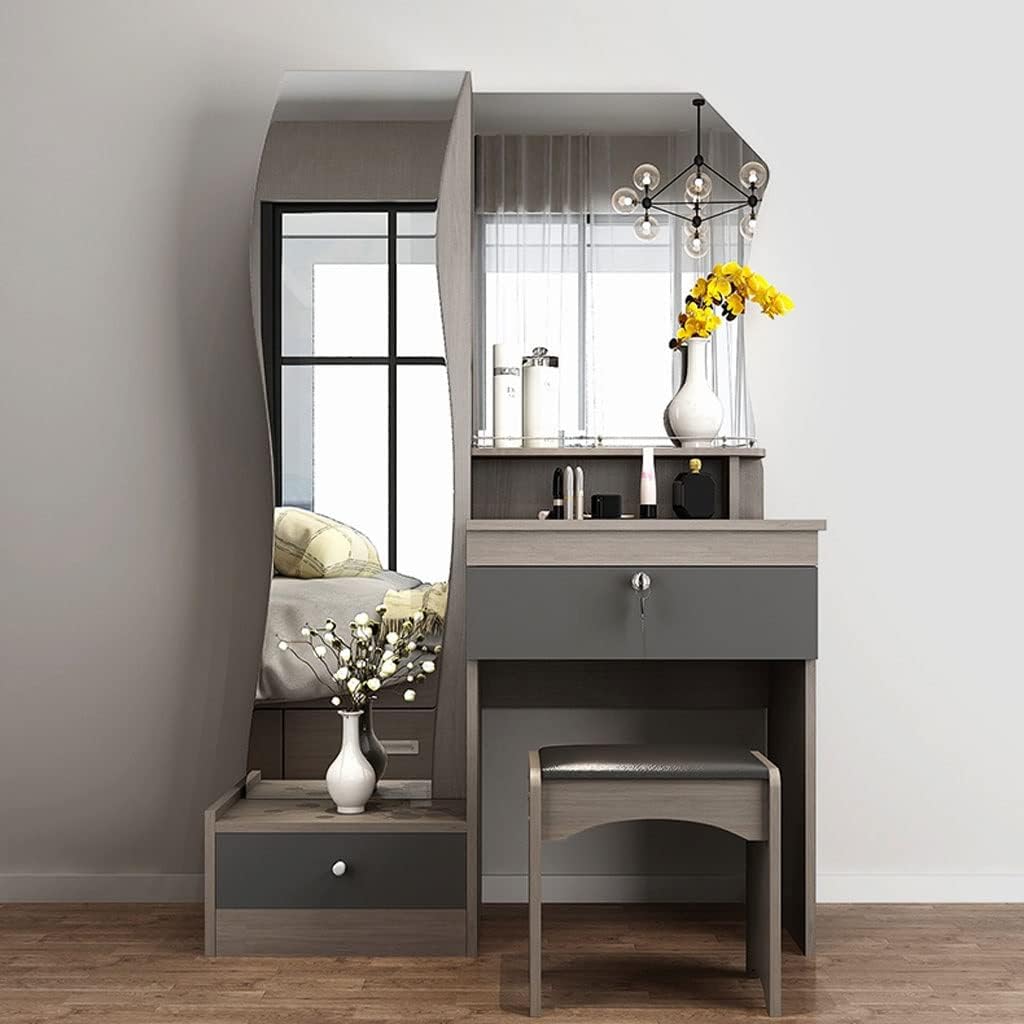 moisture Vanity Set Vanity Table Set Bedroom Storage Dresser Modern Women's Full-Length Mirror Multi-Functional Storage Makeup Table Vanity Makeup Table Set (Color : A)