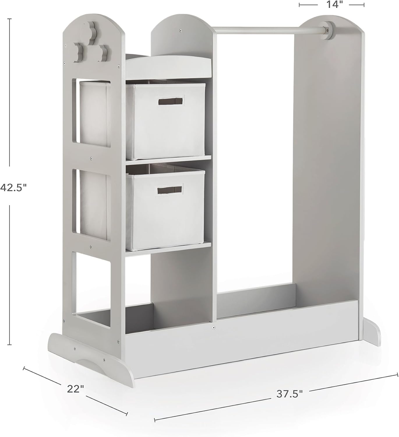Guidecraft See and Store Dress-up Center – Gray: Kids Dramatic Play Storage Armoire with Mirror, Rack, Shelves & Bottom Tray - Toddlers Costume & Toy Organizer Furniture