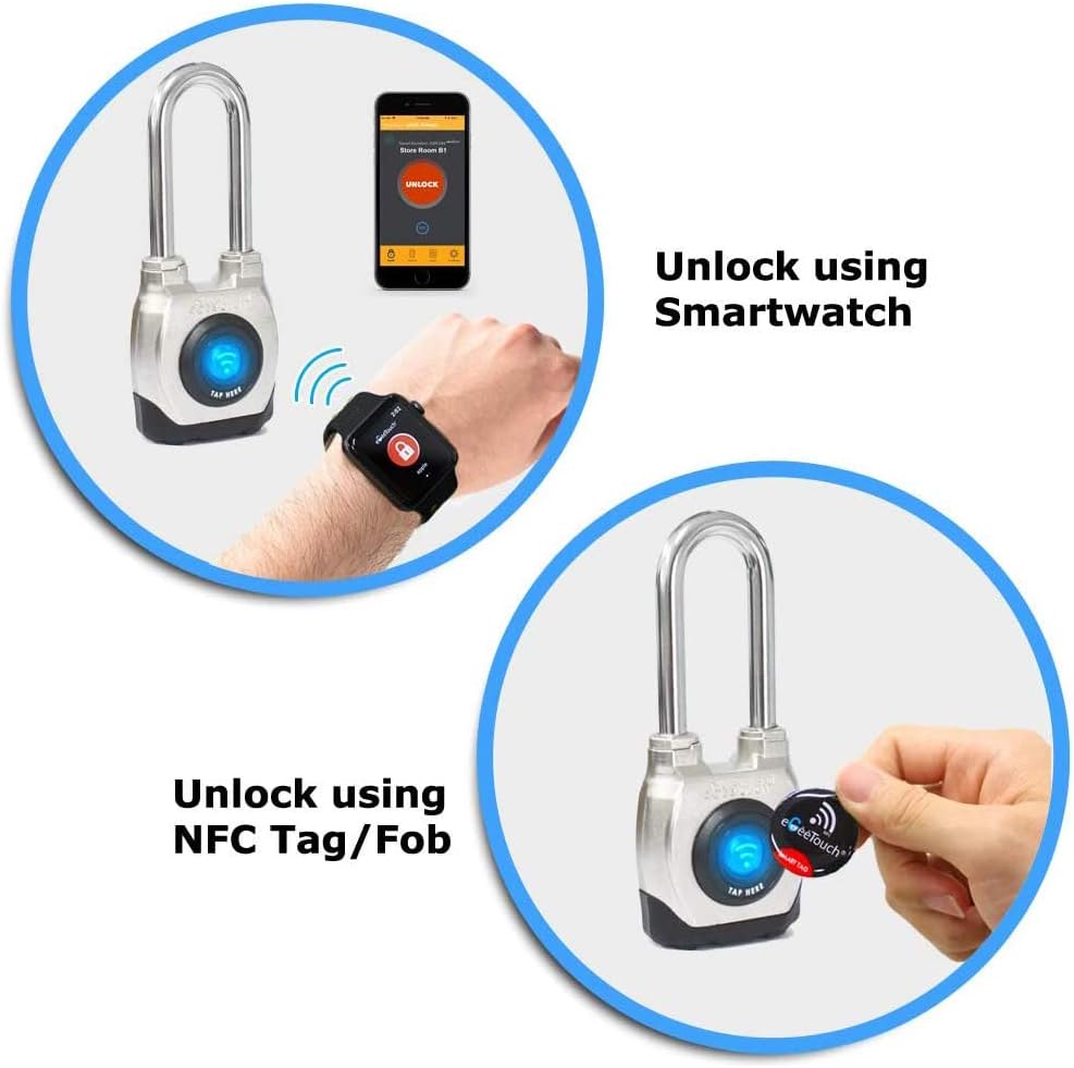 4th GEN. Outdoor Smart Padlock, Weatherproof, Bluetooth + NFC, (Long Shackle) … (12 Pack)