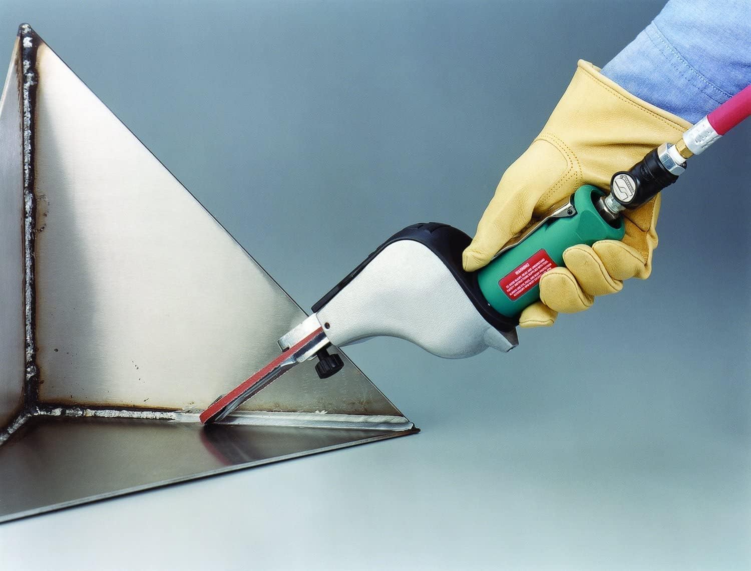 Dynabrade (14000) Dynafile Abrasive Belt Tool with Contact Arm (11218) | 0.5 hp 20,000 RPM Pneumatic Motor, Straight-Line | For 1/8'-1/2' (3-13 mm) Wide x 24' (610 mm) Long Belts