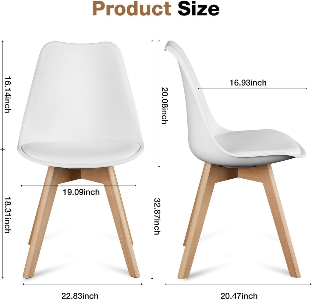 OLIXIS Set of 4 Dining Kitchen Mid-Century Modern Chairs with Wood Legs and PU Leather Cushion for Living Room Bedroom Outdoor Lounge, White