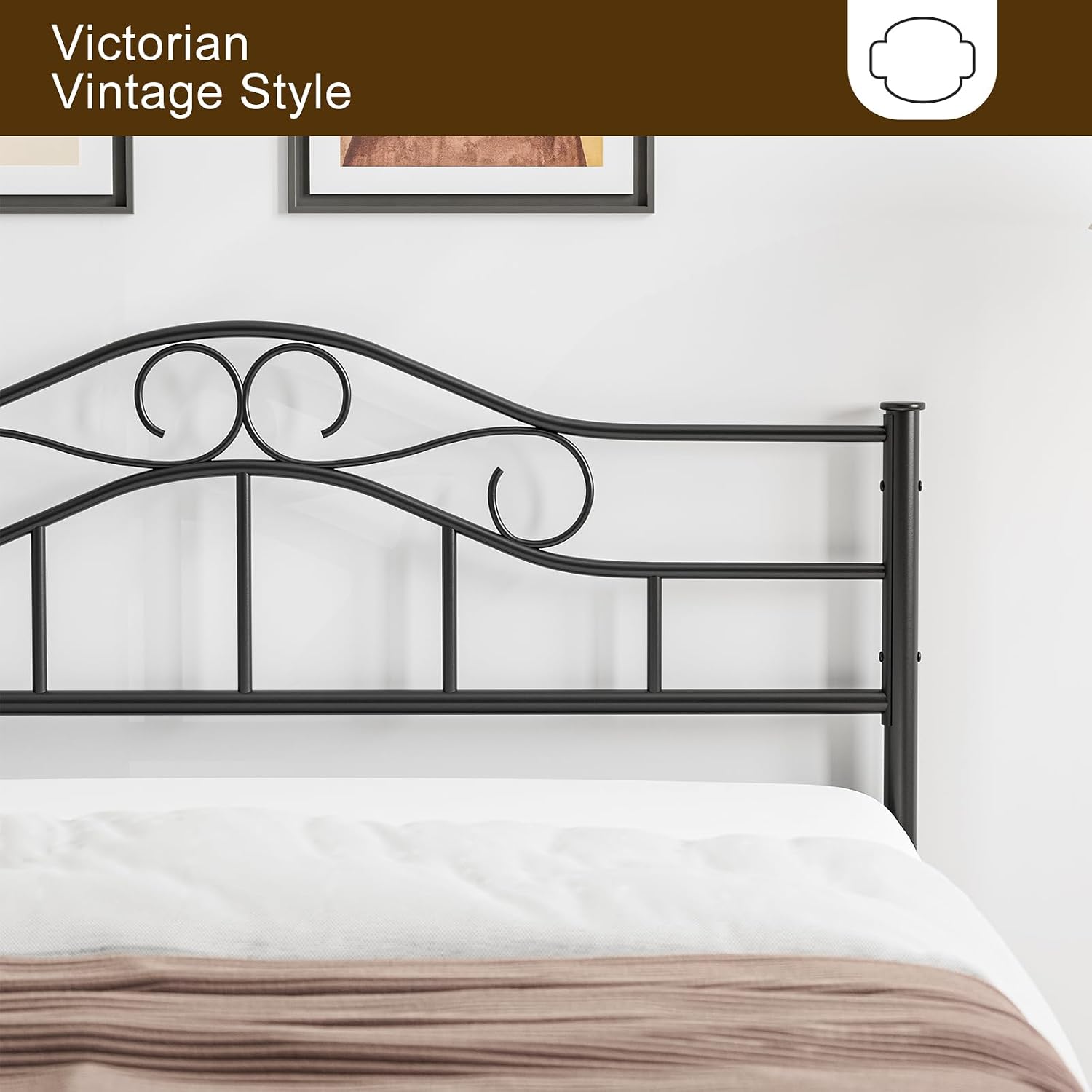 IKIFLY Metal Queen Size Headboard, Adjustable Height, Heavy Duty Steel Curved Queen Headboard Only for Bedroom, Farmhouse Scrollwork Design, Easy Assembly, Attach Frame, Black