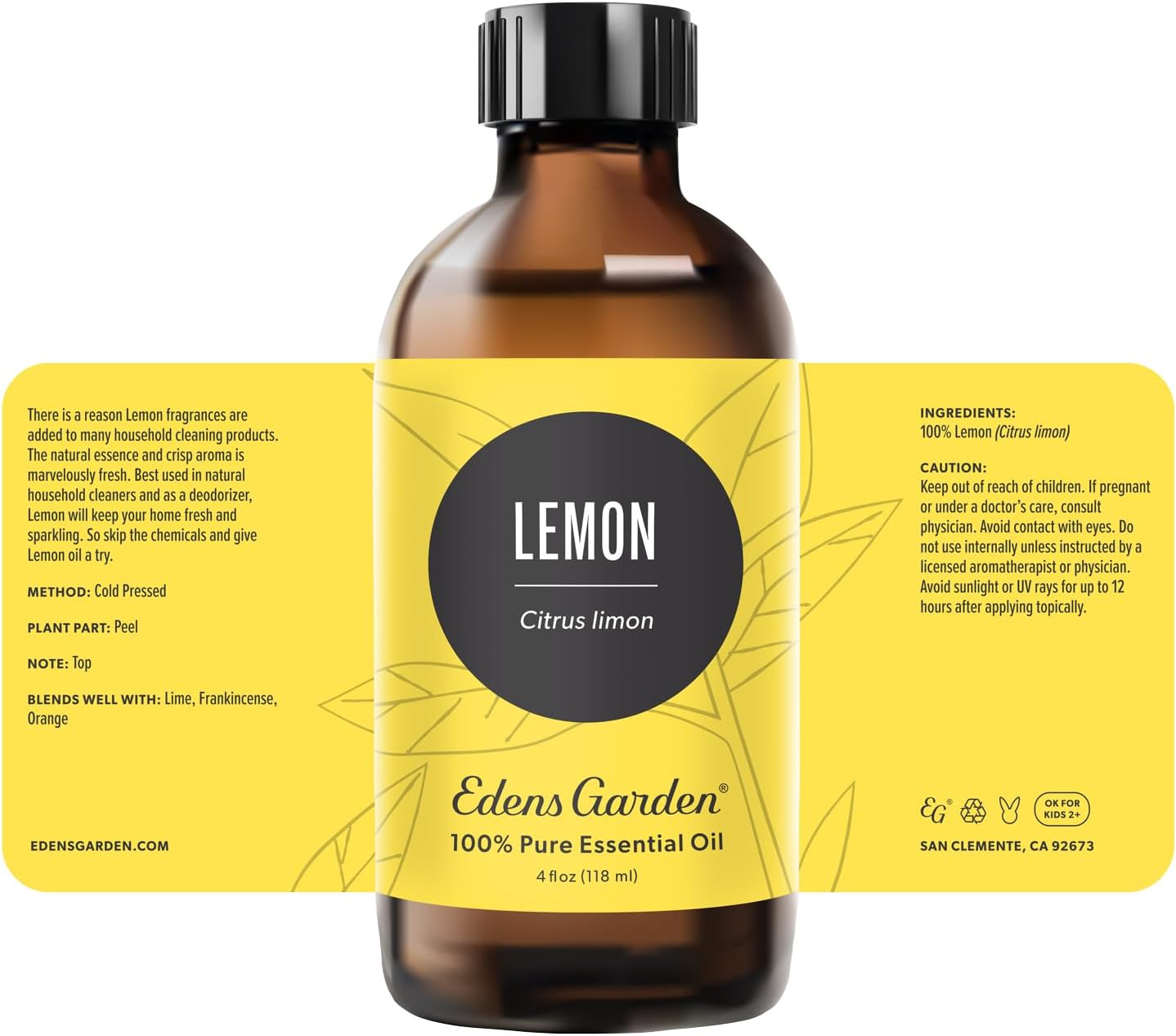 Edens Garden Lemon Essential Oil- 100% Pure Premium Grade, Undiluted, Natural, Therapeutic, Aromatherapy, The Best for Diffuser, Laundry, Humidifiers, Kid Safe 118 ml (4 fl oz)