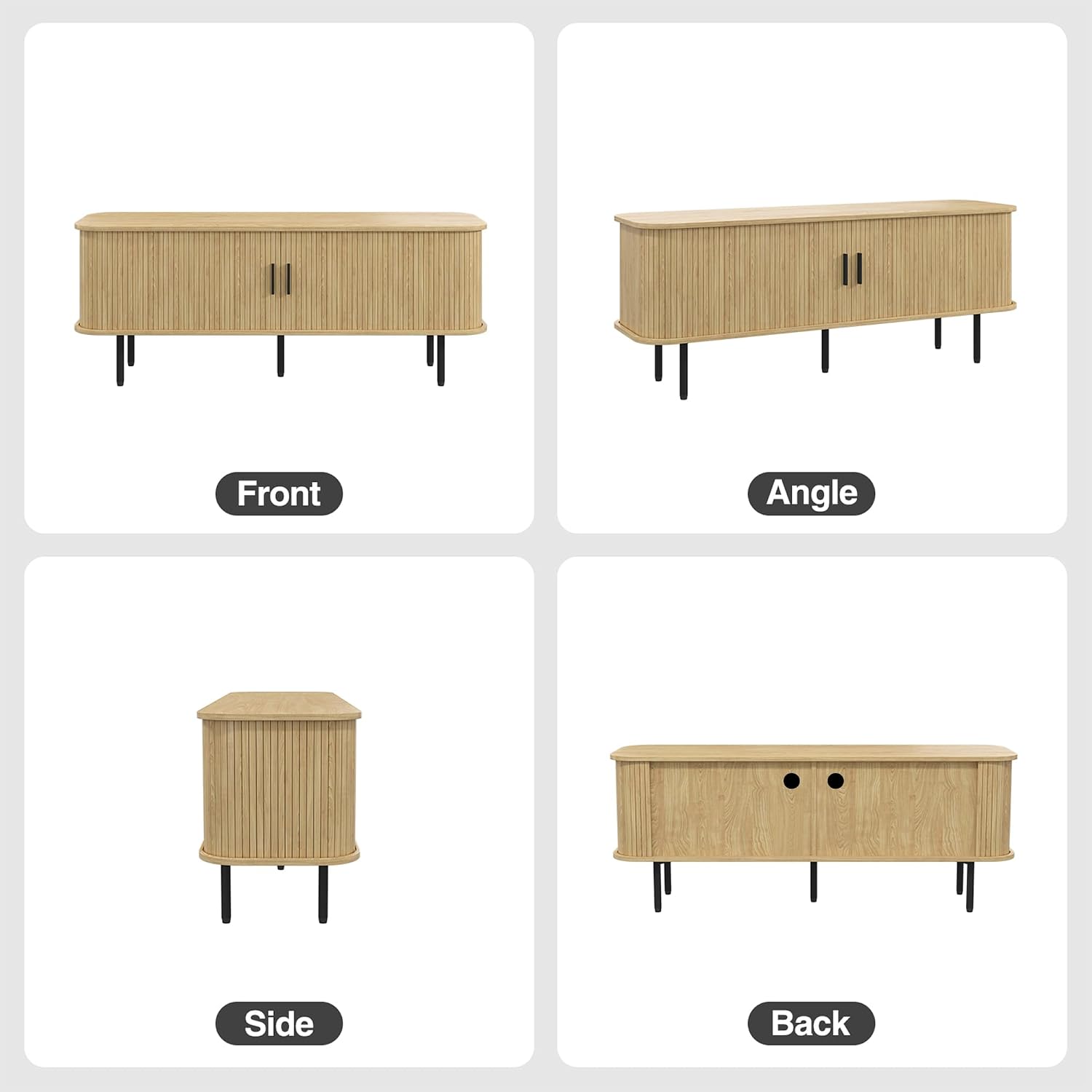 FiveWillowise 55' Natural Fluted TV Stand for TVs up to 65 Inch, Gaming Entertainment Center with Tambour Slatted Sliding Doors and Storage Cabinet, Media TV Consoles Table for Living Room, Office