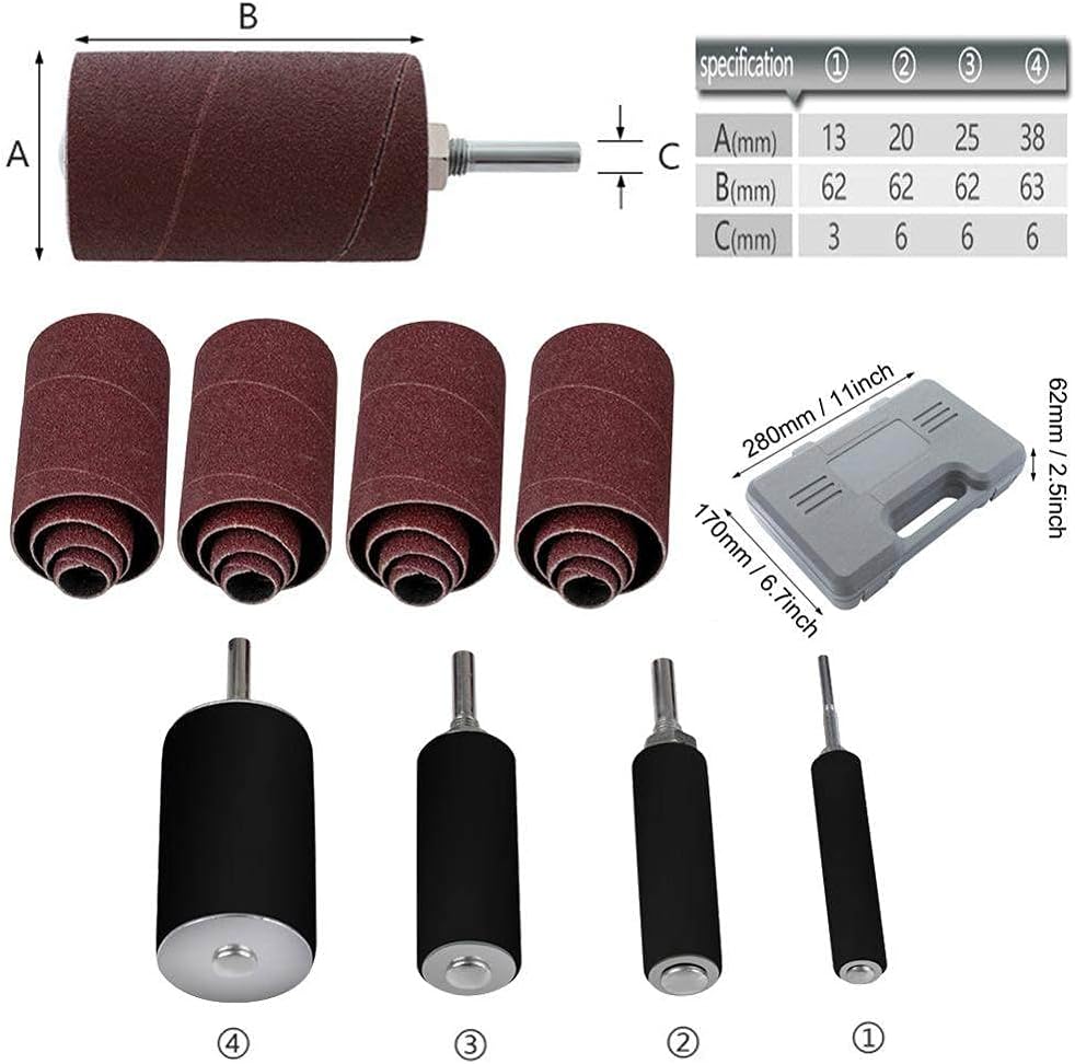 With Storage Box Durable Rubber Abrasive Sleeves Woodworking Metal Polishing Drum Sanding Kit DIY Professional For Drill Press,as shown