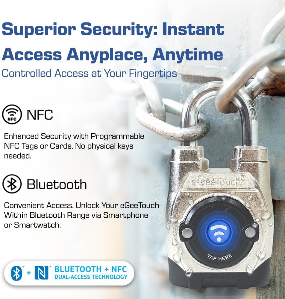 5th GEN Outdoor Smart Padlock – (Single, Anti-Cut Design) Keyless Bluetooth & NFC Lock, Heavy-Duty Weatherproof Security for Gates, Sheds, and Bikes - Smart App Control & Enhanced Protection
