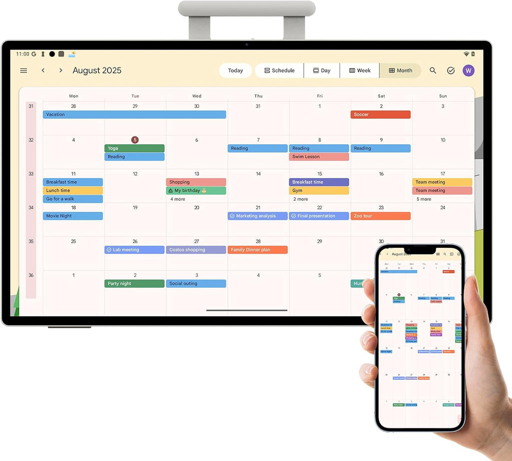 JAV Digital Calendar 25 Inch Electronic Wall Planner Smart Touchscreen Interactive Display & Chore Chart for Home & Meal Planning - Wall/Desk Mount, Wi-Fi Sync, Digital Photo Frame