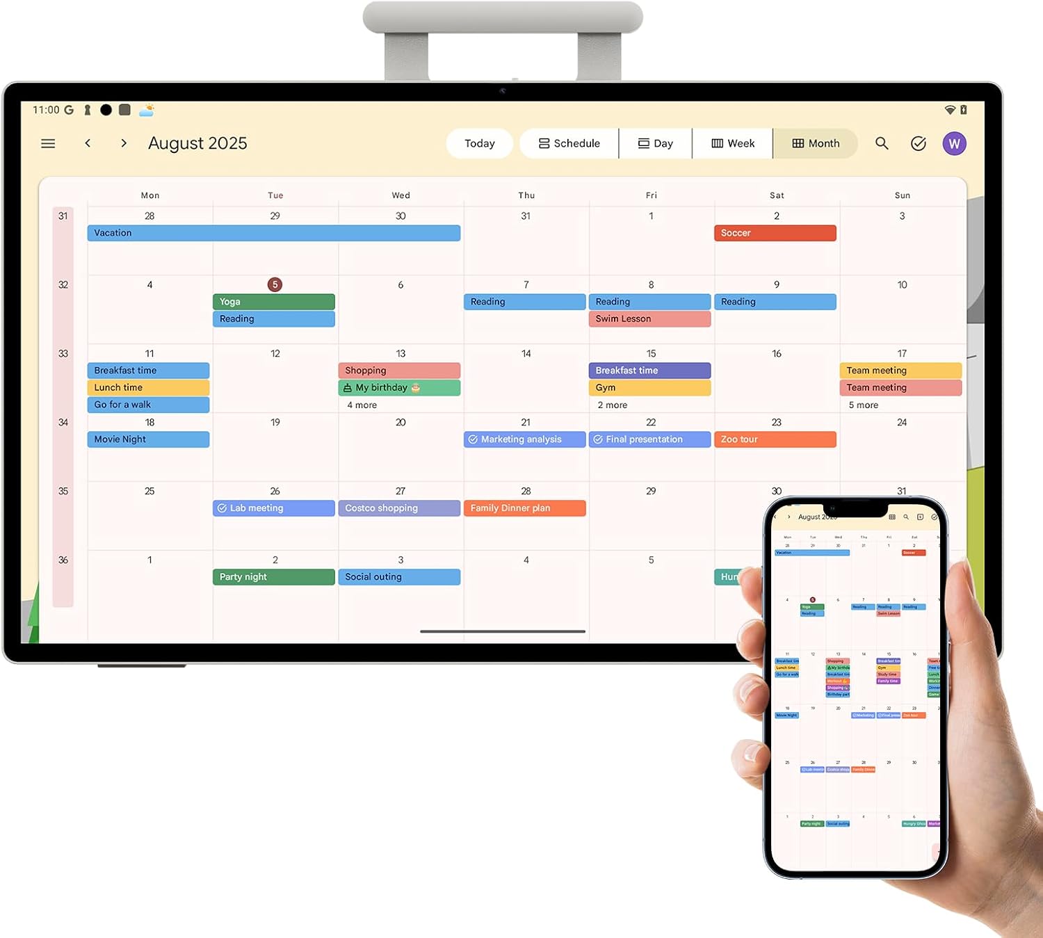 JAV Digital Calendar 25 Inch Electronic Wall Planner Smart Touchscreen Interactive Display & Chore Chart for Home & Meal Planning - Wall/Desk Mount, Wi-Fi Sync, Digital Photo Frame