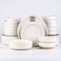 AmorArc Ceramic Dinnerware Sets with Pasta Bowls for 6, Handpainted Plates and Bowls Set with Rustic Terracotta Underside, Scratch Resistant Dishes Set, Dishwasher & Microwave Safe, 24 Pcs
