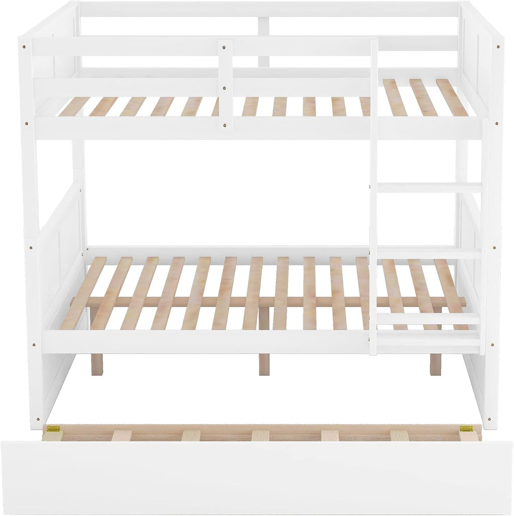 SOFTSEA Solid Wood Bunk Bed Full Over Full, Convertible to 2 Beds, Modern Bunk Bed with Headboard and Footboard, White