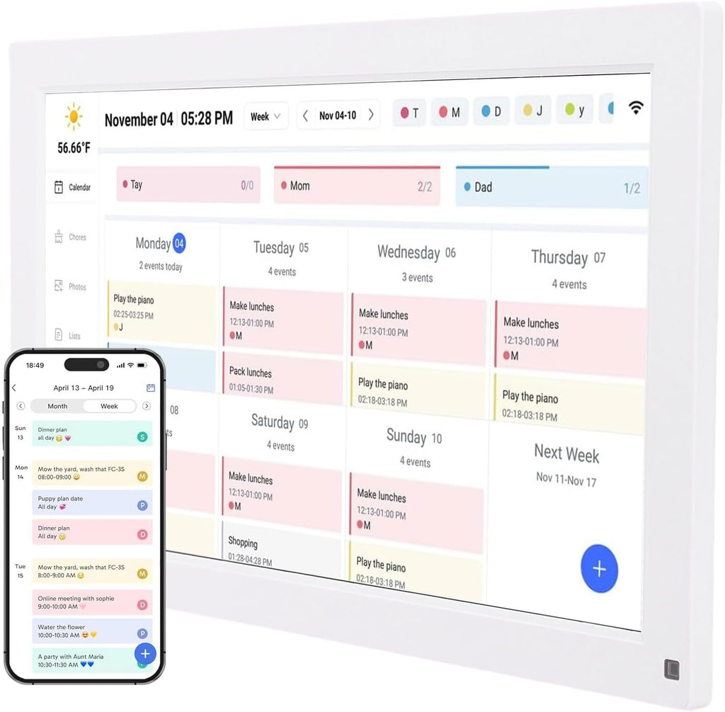 Vikye 15.6 Inch Smart Digital Wall Calendar, WiFi Touch Screen Family Planner with Chore Chart and Meal Plan, 1080P Electronic Calendar Syncs iOS, Digital Photo Frame for Kitchen Desk (White)