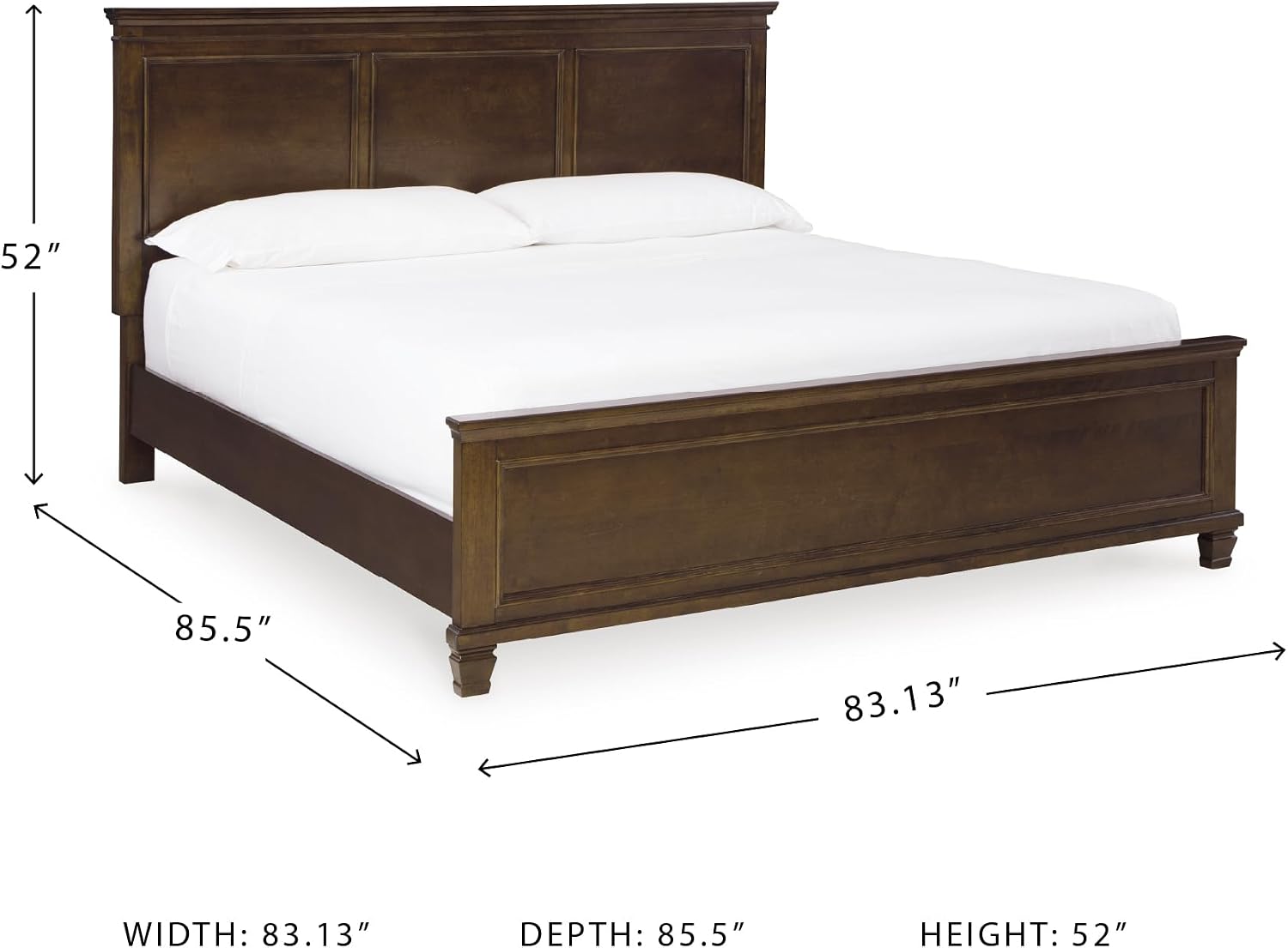 Signature Design by Ashley Danabrin Traditional King Panel Bed with Tapered Feet, Foundation or Box Spring Needed, Dark Brown