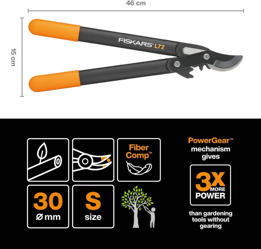 Fiskars 1001555 Podadora piñones Bypass L72, Standard, (Width Ø 2.8 cm)