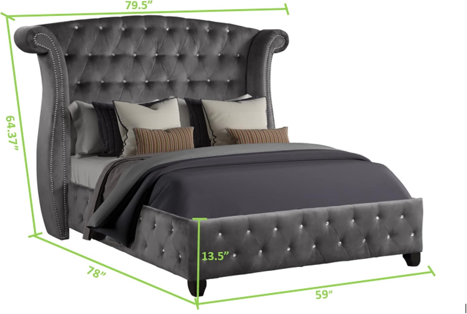 Full 5-Piece Upholstery Bedroom Set Constructed from Wood in Elegant Gray